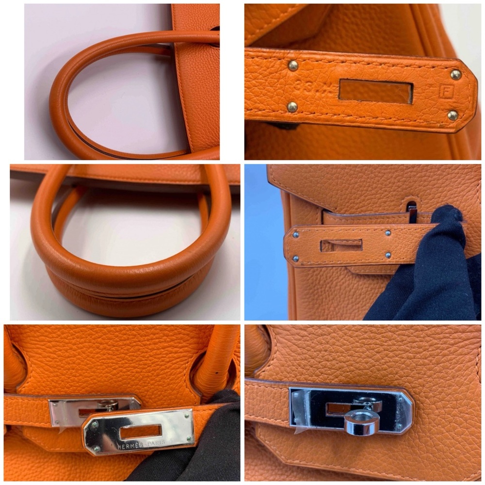 Authentic HERMES Birkin 35 Clemence Leather Orange Palladium hardware - Picture 11 of 15
